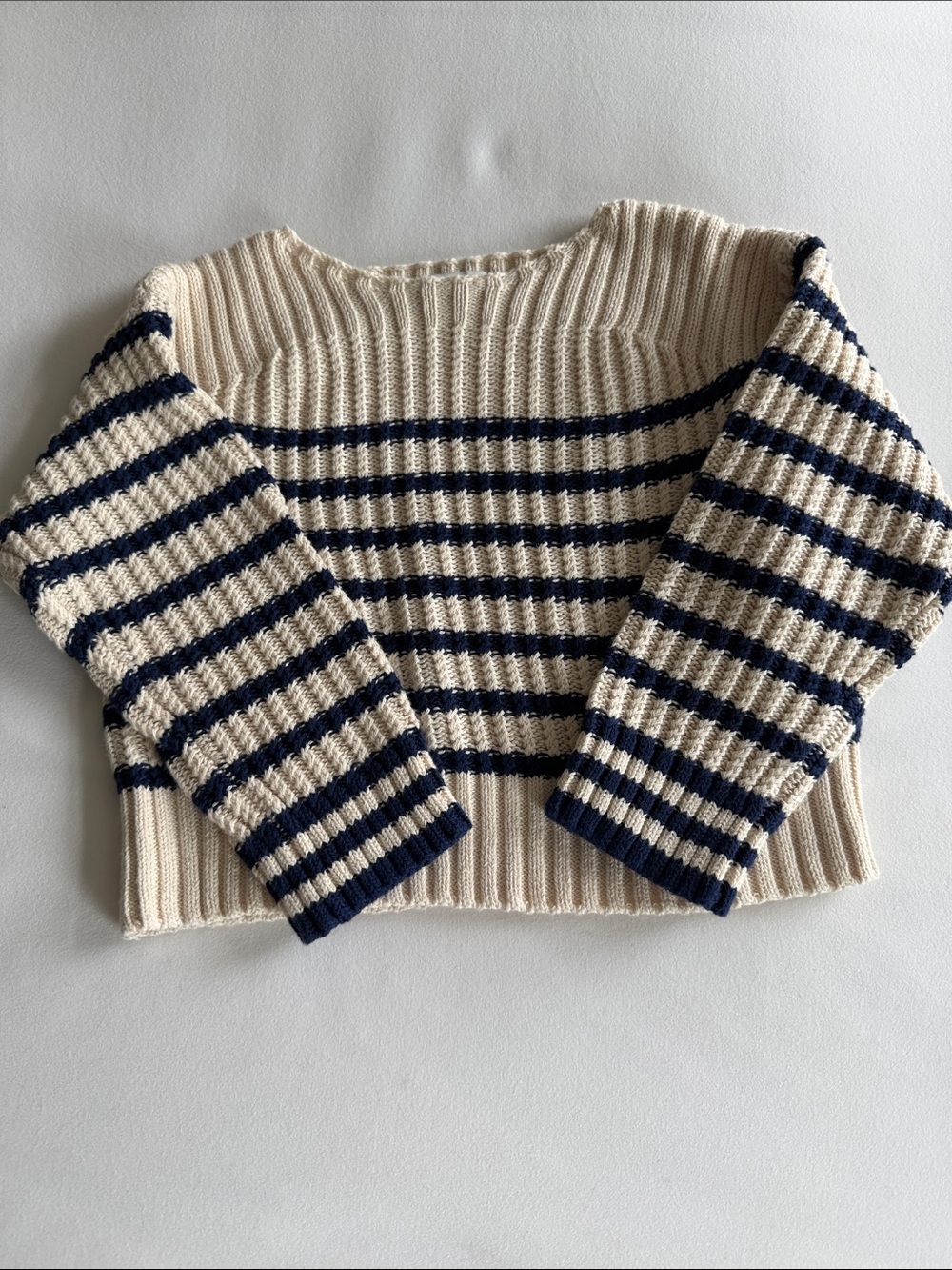 Crewcuts Cream and Navy Striped Cropped Sweater